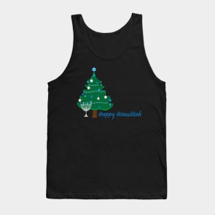 Happy Hanukkah Greeting with Hanukkah Tree and Menorah Tank Top